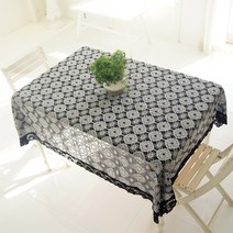 리븐 레이스 사각 테이블커버, 블랙, 90 x 90 cm