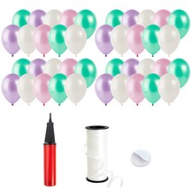 로켓풍선 펄 러블리민트 풍선 30cm 200p + 손펌프 + 양면테이프 200p + 컬링리본 5mm x 90m 세트, 펄화이트, 펄라이트핑크, 펄민트그린, 펄라이트라벤더, 1세트