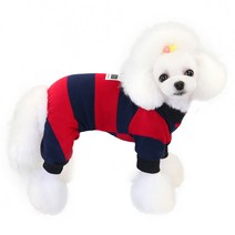 파스텔펫 배색 스트라이프 올인원, 레드