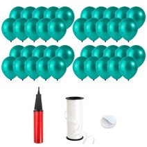 로켓풍선 30cm 200p + 손펌프 + 양면테이프 200p + 컬링리본 5mm x 90m, 펄 에메랄드그린, 1세트