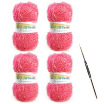 레인보우 펄 수세미실 80g x 4p + 코바늘 세트, 1세트, 06크림슨