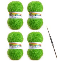 레인보우 펄 수세미실 80g x 4p + 코바늘 세트, 1세트, 04론그린