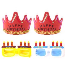 파티팡 LED 생일 왕관 레드 2p + 생일 촛불 안경 2종 세트, 옐로우, 화이트, 1세트