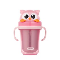 에디슨 프렌즈 흘림방지 이중 스텐 빨대컵 2 300ml, 부엉이 핑크, 1개