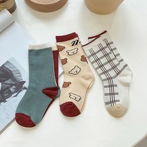 비단길 아동용 베이지곰 양말 3켤레