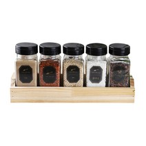 골드라벨 사각 유리병 양념통 세트, 1세트, 양념병 5개 + 원캡 블랙 뚜껑 5개 + 1단 사선 수납장 + 스티커
