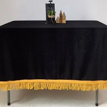 로고앤테이블 벨벳 일자형 수실 테이블보, 블랙, 380 x 160 cm