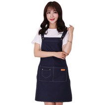 단추 데님 데일리 작업복 주방 앞치마, 네이비, 1개