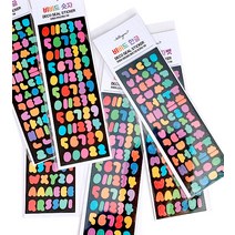 랄라예나 비비드 손글씨 한글 숫자 알파벳 씰 스티커 무광코팅 3종 + 홀로그램 펄코팅 3종, 혼합색상, 1세트