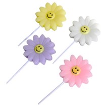 귀여운 데이지 스마일 꽃 생일초 4종 세트, 옐로, 핑크, 퍼플, 화이트, 1세트