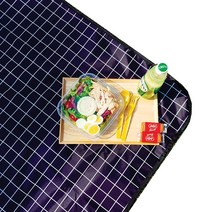 구르밍 체크 방수 피크닉 매트 일체형, 블랙