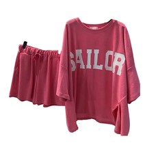 메이첼 비비드한 컬러 루즈핏 라운드 티셔츠 + 반바지 세트 00015