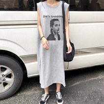 비비에모 데일리 라운드넥 민소매 루즈핏 캐주얼 롱 원피스 00195