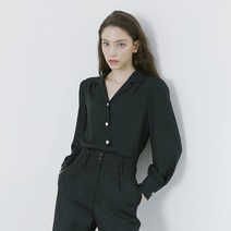 누브 Shirring Notched Collar Blouse