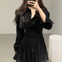 비비에모 실키 허리 핀턱 아일렛 셔츠 원피스 00329
