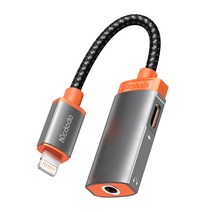 맥도도 Lite 듀얼젠더 3.5mm AUX 오디오-8핀 라이트닝 충전, 실버그레이 + 오렌지