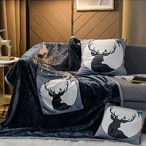 북유럽풍 프린트 쿠션베개 겸용 담요, F 달과사슴