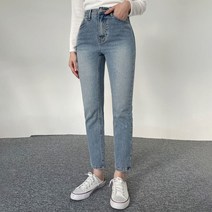 플랜데이 여성용 슬림 일자핏 샌드워싱 데님 팬츠