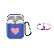디씨네트워크 에어팟 1세대 / 2세대 하트 케이스 + 철가루 방지 스티커, 네이비(케이스), 랜덤발송(스티커)