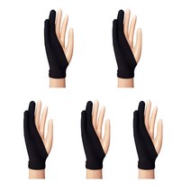 CareFree DG3 타블릿 터치방지 3중 레이어 드로잉장갑 투핑거 M, 블랙, 5개