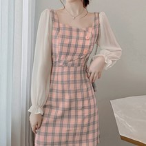 페이퍼먼츠 딥 스퀘어넥 체크 미니 원피스 01510