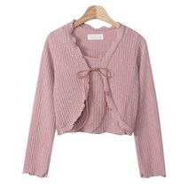 시크블랙 여성용 시브나 프릴 크롭 니트 나시 + 가디건 세트 SET1860K21