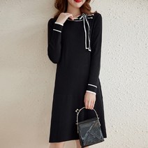 페이퍼먼츠 배색 리스 심플 모던리 니트 원피스 01625