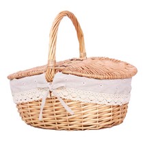 올하이 원목 피크닉 바구니 소, 07 하프 윌로우 데이지 린넨, 1개