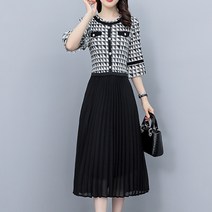 아뗄릭 트위드 더블 7부소매 플리츠 쉬폰 원피스 00764