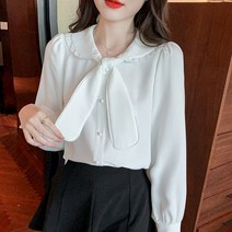 페이퍼먼츠 묶음 카라 복고풍 데일리 블라우스 01235