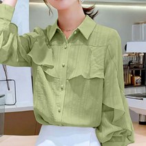 풍깍쟁이 여성용 웨이브 플라워 쉬폰 긴팔 셔츠