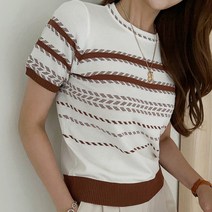 세컨그라운드 여성용 에스닉 반팔 니트