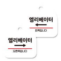 뭉키데코 고리형 안내표지판 화이트 2종 세트, 엘리베이터 오른쪽, 엘리베이터 왼쪽, 1세트