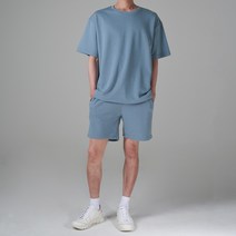 하이후 남성용 데일리 오버핏 트레이닝 라운드 반팔티 + 밴딩 반바지 세트