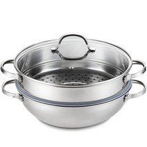한일스텐레스 오딘 통3중 궁중 전골 찜기 + 유리 뚜껑 + 스티머 세트, 28cm, 1세트