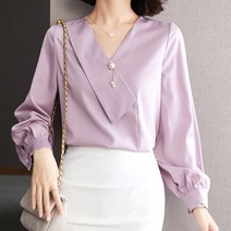 페이퍼먼츠 우아한 실키 브이넥 긴팔 블라우스 02557