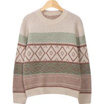 레몬소울 여성용 야야 패턴 배색 루즈핏 니트티