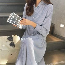 피핀 여성용 자체제작카라넥 스트라이프 롱 원피스 38395