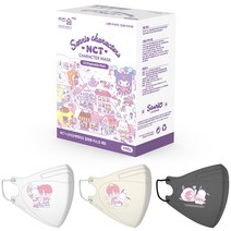 어린숨 엣지 NCT 앤 산리오 정우 아트심볼 새부리형 컬러마스크 소형, 화이트, 아이보리, 메탈그레이, 30개입, 1개