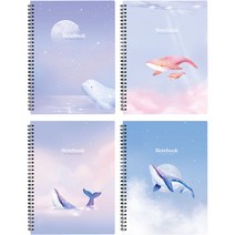 핑크풋 4000 고래 소프트노트 4종 세트, 수영고래, 하늘고래, 소원고래, 핑크고래, 1세트