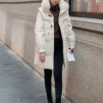페이퍼먼츠 여성용 헨리 케이프 더플 버튼 미디 롱 패딩 03425