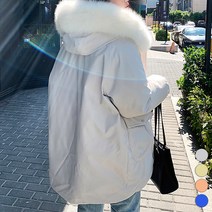 페이퍼먼츠 여성용 비비드 루즈핏 퍼 후드 하프 패딩 점퍼 03405