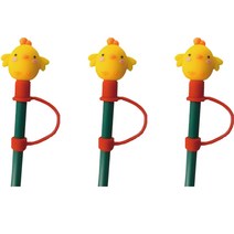 오달라 모아컵 디자인 실리콘 캐릭터 빨대 뚜껑 마개 캡 스토퍼, 3개, 레드캡 노랑닭