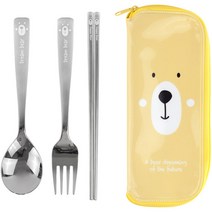 유아용 베어 스텐 베이직 수저 세트, 혼합색상, 스푼 + 포크 + 젓가락 + 케이스