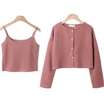 여성용 린다샵 비트니 골지 라운드 크롭 가디건 + 끈나시 세트 cpset2488k2c