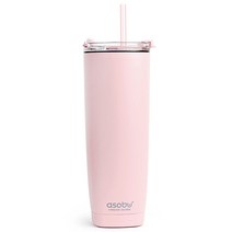 아소부 스텐 진공 보온보냉 빨대 텀블러 아쿠아리나, 핑크, 600ml