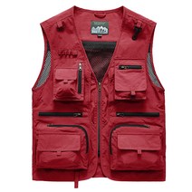 선빛정보통신 남성용 패러티 메쉬 건설 현장 근무 등산 낚시 멀티 작업 조끼, 레드