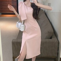 비비에모 오픈 숄더 사선 리본 여신룩 파티 원피스 02846