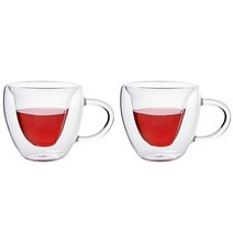 하트 이중 유리컵 150ml, 투명, 2개