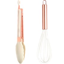 세븐키친 로즈골드 모노실리콘 집게 거품기 세트, 집게 + 거품기, 화이트